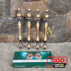 Gagang Pintu Rumah Kuningan Kunci Motif Dahlia Antik 4 Pcs