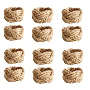 12Pcs Linen Braided Napkin Ring Set Handmade Braided Flower Shaped Jute Napkin Ring Suitable for Dining Table Nautical Napkin