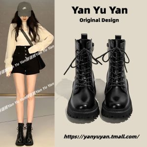 Boots Female 2023 New Arrival Spring & Fall Thick-Soled British Style Retro Black Show Feet Small Short Tube Ankle Boots Ins Fashion