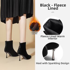 Josiny | Black High Heel Stiletto Fashion Short Boots