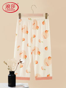 กางเกงนอนผู้หญิงผ้าฝ้ายแท้หลวมบาง กางเกงขายาวลำลองสำหรับใส่อยู่บ้าน กางเกงขายาวลำลอง 7 นิ้ว ฤดูร้อน 2025 ผ้าฝ้ายลายดอกไม้