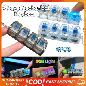 (Ready to ship) 4Keys Keychain 4 Keys Mechanical Keyboard With RGB Light Stress Relief Clicker Fidget Keyboard for Office Home Adults Kid Decompressions Tool