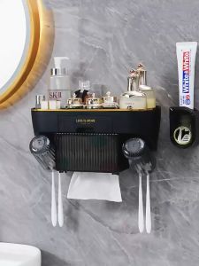 （special offer） Non-punching 2 in 1 Roll Paper Box Toothpaste Dispenser With Toothbrush Holder Wall