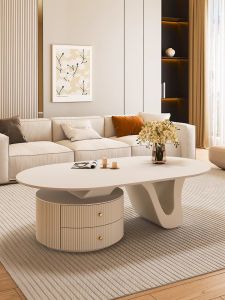 French Cream Style Tea Table Combination Living Room Stone Plate For Home Classy New Arrival Light Luxury and Simplicity Modern Small Apartment Tea Table