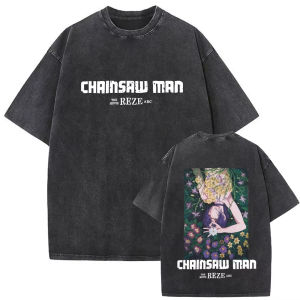 Bandai | Anime Chainsaw Man Yoru T-shirt Men Women Clothing T Shirts Gothic Y2k Vintage Washed High Quality Cotton Tees Tops