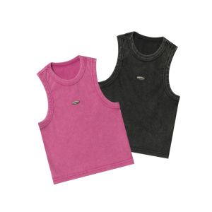 XFX American Retro Design Off-Shoulder Pink Crop Top Womens Sleeveless Base Layer Outerwear Fashion Summer Cotton Blend