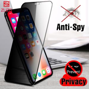 ZUZG Full Cover Privacy Screen Protector 30 Degrees 3D Anti Fall Edge Tempered Glass Privacy Screen Protectors for IPhone 15 14 13 12 11 Pro Max Mini X XS MAX XR 7 8 Plus Black Glass