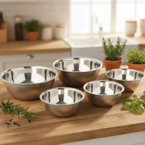 Bộ 5 Tô Inox Xuất Nhật Gồm 5 Size Và Có Vạch Chia Đo Lường Cao Cấp