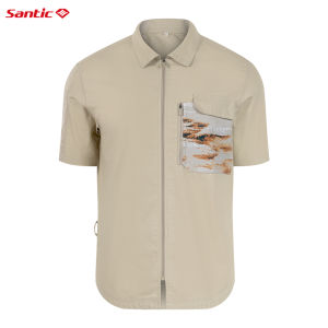 Santic Mens Cycling Shirts Short Sleeve Casual Shirts Zipper Breathable Pocket Elastic WM24C07046K