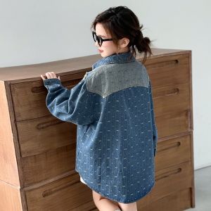 MPW | Girls Denim Shirt Butterfly Knot Mid Large Children Korean Style Floral Embroidery Jacket Autumn Fashionable Childrens Clothing