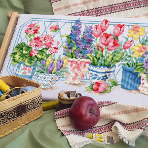 Modern Handmade Cross Stitch Spring New Style Simple Floral Potted Plant Wall Art for Living Room And Dining Room Decor