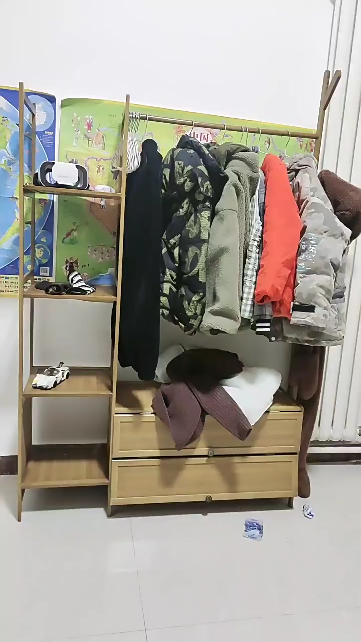 Clothes Hanging Rack with Door Clothes Storage Organizer Wardrobe Cabinet Wooden Coat Rack Garment Rack For Bedroom