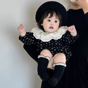 Áo Liền Quần Sơ Sinh Cho Bé Gái Bộ Đồ Liền Thân Cotton Dài Tay In Hoa Thời Trang Dễ Thương Quần Áo Trẻ Sơ Sinh 0-24M Mặc Hàng Ngày Cổ Chữ O Đơn Ngực