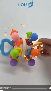HOMIE Rotating Rattle Ball Toy Silicone Teether/Montessori Sensory Food Grade Teething Toys(Age 0+m)