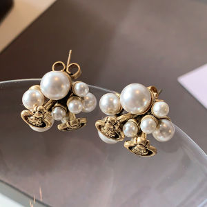 New 2025 XIMAI Queen Flower Pearl Earrings Womens Luxury Saturn Hoops Elegant Fragrance Style Jewelry Fashion Accessories