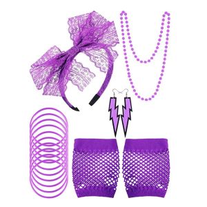 DFGFIN Girls Dress Headband Fishnet Gloves Costume Accessories Set 80s Fancy Necklace