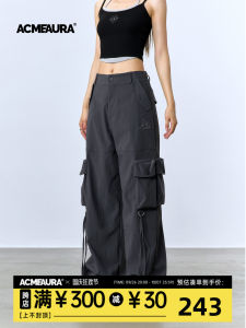 Acme Aura Street Style Wide Leg Workwear Pants Casual Hip Hop Dance Pants with Sashes Trendy Long Pants for Young Women