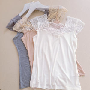 Áo Ba Lỗ Ren Cổ Chữ V Mềm Mại Modal Màu Đen Trắng Đa Năng Ôm Vừa Vặn Mùa Đông Cho Nữ Cỡ Lớn Áo Ba Lỗ Lót Ren