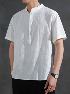 Áo Thun Nam Tay Ngắn Phong Cách Trung Hoa Bằng Vải Lanh Cotton Ice Silk American New Style Áo Thun Nam Mùa Hè Thường Ngày