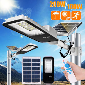 Solar Light Outdoor Street Lamp IP65 Waterproof LED Flood Light with Remote and Solar Panel