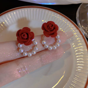 Vintage Red Rose Flower Earrings for Women Stud Earrings pearl earrings korean style Luxury Zircon Flower Drop earings hypoallerginic set earings for wedding Female Party Jewelry Accessories loop earrings for women Hoop Earrings ear studs for women 耳环