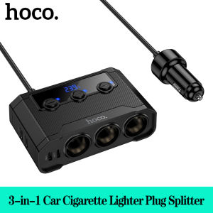 HOCO Z64 240W 3-in-1 Car Charger 3 Socket Car Ci**rette Lighter Plug Splitter 2USB-C+2USB-A Independent Switches Car Splitter Adapter With LED Digital Display For Car Truck SUV