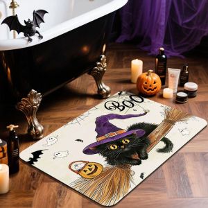 VIKAMA Retro Ghost Pumpkin Halloween Thảm Chùi Chân Chống Trượt Trong Nhà Ngoài Trời Thảm Lối Vào Cổ Điển Trang Trí Mùa Thu Cho Bữa Tiệc Ngày Lễ Hiên Nhà