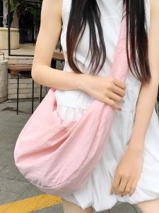 Korean Style Dumpling Shape Large Capacity Nylon Crossbody Bag Simple Canvas Retro Womens Shoulder Bag Casual Tote Bag