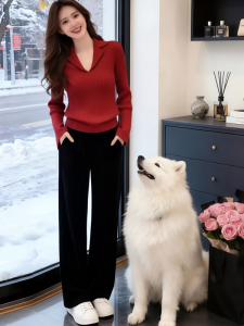 HUOLISI | Slim Fit High-end Base Layer V-Neck Long Sleeve Knitted Sweater Red