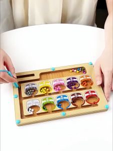 Children Early Education Toy Montessori Toy Magnetic Moving Ball Game Color Sorting Counting Board Fine Motor Training Sensory Counting Arithmetic Toy