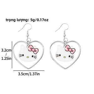 Takara Tomy | Bông Tai Hình Trái Tim Hello Kitty Thiết Kế Tai Mèo Chất Liệu Kim Loại Kiểu Dáng Rỗng Trang Sức Thời Trang Dễ Thương Dành Cho Bé Gái Món Quà Lý Tưởng