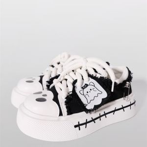 รองเท้าผ้าใบผู้หญิงสไตล์ล็อเรตา ทรงหนา ลายธงวิญญาณ ทรงลำลอง ทรงหัวมน วัสดุยาง ฤดูใบไม้ร่วง 2025 รองเท้าผ้าใบผู้หญิง