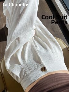 La Chapelle | Ivory Icy Silk Thin High-end Loose Fit Womens Wide-leg Suit Trousers