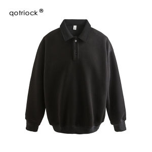 Heavyweight Áo Hoodie Nam Mùa Thu Thời Trang Rộng Rãi Fit Long Tay Turn Cổ Áo Màu Trơn Đơn Giản Áo Polo Cotton Vải Bông Polyester Pha Trộn