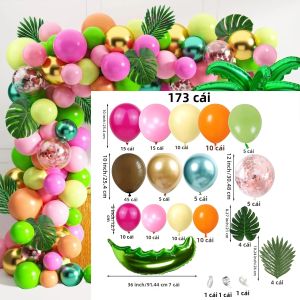 Bộ Vòm Bong Bóng Phong Cách Hawaii Nhiệt Đới Với Bóng Bay Lá Cọ Dừa Trang Trí Tiệc Tùng