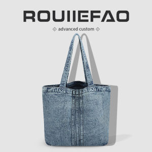 American Retro Denim Canvas Tote Bag Women Lazy Style Large Capacity Commuter Student Versatile Single Shoulder Bag Handheld