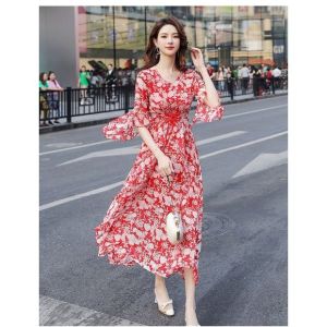 TM 12514 beverlina drawstring Maxi dress import wanita model terbaru elegan cantik dan feminim