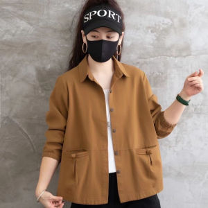 Ladieswear Spring Thin Outwear Middle-Aged Womens Short Jacket Long Sleeves Tops Middle-Aged and Elderly Womens Spring and Autumn Leisure Shirt