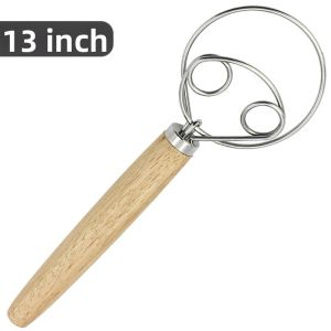 Dụng Cụ Đánh Bột Kiểu Đan Mạch Bằng Thép Không Gỉ 10 Inch Tay Cầm Gỗ Kiểu Hà Lan Dụng Cụ Làm Bánh Thủ Công Cho Nhà Bếp