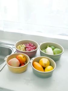 2in1 ตระกร้าล้างผักผลไม้ - ส่งไวพร้อมส่งจาก🇹🇭 2 ชั้น ชุดตระกร้ากรอง กะละมัง 3 ขนาด ตระกร้าพลาสติก รูระบาย