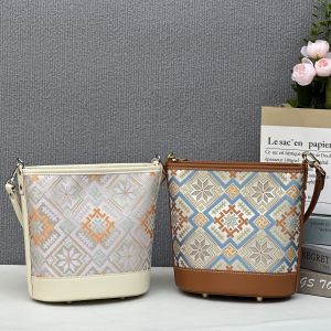 Casual Fashionable Bucket Bag Single Shoulder Zhuang Jin Handbag Simple Commuter Quality Ultra Synthetic Leather Geometric Pattern