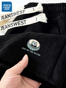 Jeanswest Mens Short Casual Pants 2024 New Summer Trendy Loose Fit Sports Five-Quarter Length Straight Leg Trousers