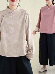 Retro Handmade Embroidered Shirt Womens New Chinese Style Stand Collar Artistic Side Buttoned Top Floral Print Casual Wear