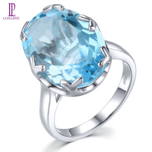 Lohaspie Jewelry Genuine 15.8 Carats Ring Silver 925 Original Natural Sky Blue Topaz Ring 925 Silver Ring With Stone Sky Blue Topaz Ring For Women Wedding Ring Jewelry