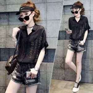 Fashionable Cotton Linen Short Sleeve Shirt Womens Summer Loose Large Size Top Versatile Stylish Letter Thin Shirt