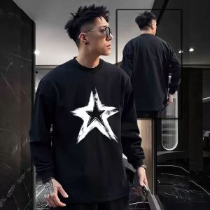 Áo Thun Nam Tay Dài Cotton Mỹ Cổ Tròn in Họa Tiết Phong Cách Mới Thu Đông Thường Ngày Thoải Mái Thoáng Khí