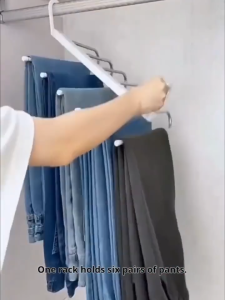 MOD Stainless Steel Retractable Foldable Pants Hanger | Multi-Layer Foldable Magic Pants Organizer | Closet Multi-functional Non-slip Pants Hanger