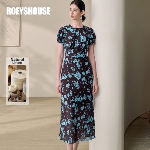 Roey s house | Flattering Waist Design Linen Dress with Puff Sleeves