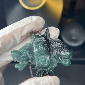 TIMESWIDD Authentic A-type Jade Cerberus Three-Headed Hell Hound Carving Pendant Men Titanium Steel Necklace with Certificate
