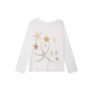 YUEZHONGWEI | เสื้อยืดคอกลมแขนยาวพิมพ์ลายสไตล์ย้อนยุคอเมริกันสำหรับผู้หญิงในช่วงฤดูร้อน เสื้อเชิ้ตบางๆ ใส่ด้านนอก เสื้อเชิ้ตปรับอากาศ เสื้อผ้าทำงานสไตล์เกาหลี